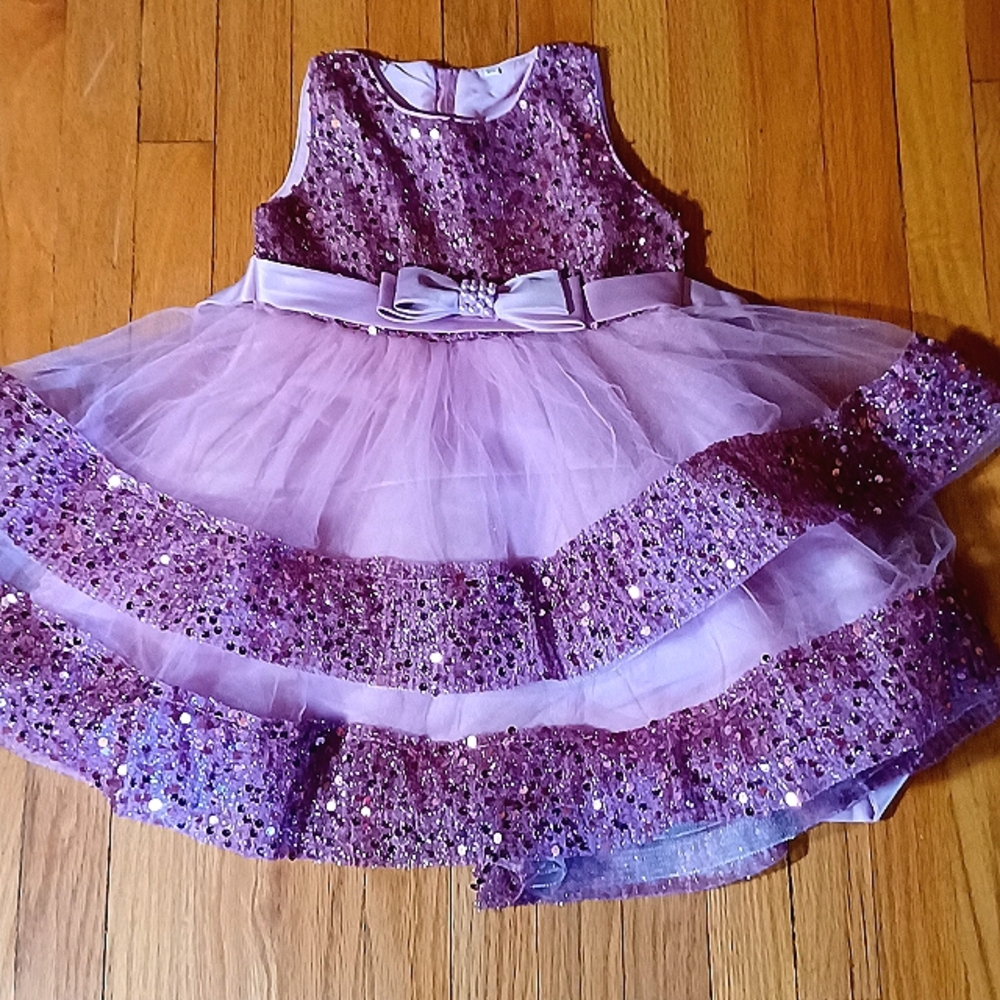 Rose Tulle, Sparkling Pink Sequencr Pearl Bow Pageant Party Dress Toddler 2T/3T